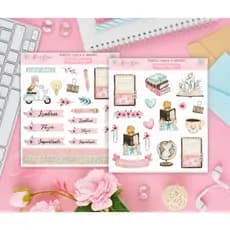 Coleção Happy Study - Cartela de adesivos com desenhos de planner, livros, estudos para decorar planner bujo scrapbook