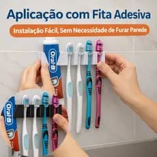 Suporte de Escova de Dente e Pasta Parede | Organizador Parede Banheiro | Porta Escova Familiar Branco Preto