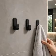 Cabide Gancho Adesivo de Parede Fita Dupla Face 3M para Toalhas Banheiro Cor Preto Branco Porta Toalha Multifuncional