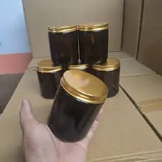 Kit. 6 Potes Para Vela de Vidro 250 ml Âmbar Com Tampa Dourada