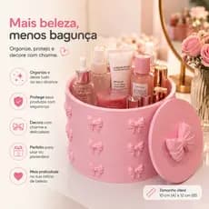 Organizador de Maquiagem com Laço Decorativo Porta Pincéis Cosméticos Batons Skincare Acessórios de Beleza Penteadeira