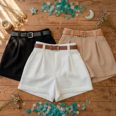 Short Alfaiataria Feminino Cintura Alta Com Cinto Social Com Bolso e Ziper Lateral