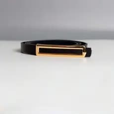 Cinto De Couro Fino Sintético Social Feminino Preto Ecologico Fivela Elegante