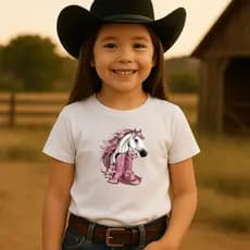 Camiseta Infantil Boiadeira Menina fazendeira country delicada camiseta de cavalo
