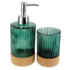 Kit Banheiro com Cortiça Porta Sabonete Liquido e Escovas