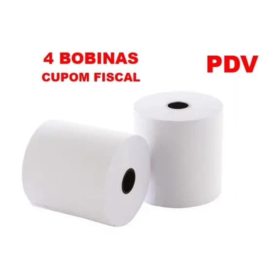 Bobina térmica 80x30 cupom fiscal branca com 4 unidades p/ impressora PDV