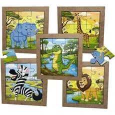 Kit 5 Quebra Cabeça Safari Educativo Decorativo Pedagógico Infantil