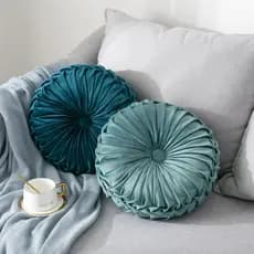 kit 2 Almofadas Redonda artesanal veludo luxuosa  petróleo/verde claro 35 cm