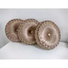almofada redonda artesanal cetim dourado  decoração luxuosa 35 cm