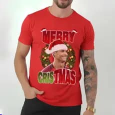 Camiseta Natal CR7 Cristiano Ronaldo Merry Christmas Camisa Natal Unissex Presente Adulto Infantil