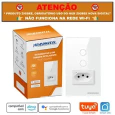 Interruptor Zigbee de 2 Botões com Tomada de 20a Tuya Nova Digital Compatível Alexa > NÃO É WI-FI <