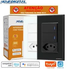 Interruptor Smart Zigbee de 2 Botões com Led e Tomada de 20a Repetidor Zigbee Tuya Nova Digital
