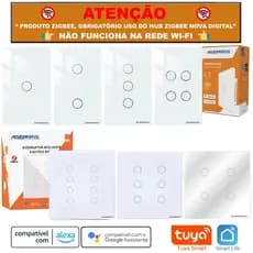 Interruptor Smart Zigbee Touch Tuya Nova Digital Modelos de 1/2/3/4/6/8 Botões > NÃO É WI-FI <