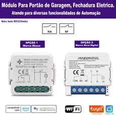Módulo Relé de Pulso Contato Seco Smart Wifi Plataforma Tuya Automação Porta e Portão de Garagem