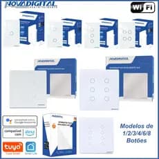 Interruptor Inteligente Smart WIFI Touch Tuya Nova Digital com 1/2/3/4/6/8 Botões Compativel Alexa