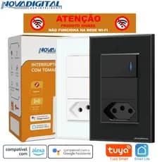 Interruptor Smart Zigbee de 1 Botão com Led e Tomada de 20a Tuya Nova Digital Compatível Alexa