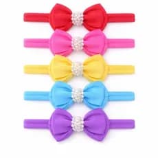 Kit 5 Tiaras Bebê Laço com Pérolas Faixa de Seda Infantil Cores Sortidas Luxo Recém-Nascida maternidade enxoval