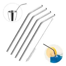 Kit 5 Peças Com 4 Canudos Aço Inox Reutilizável Sustentável