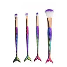 Kit 4 Pinceis Maquiagem Sereia + Estojo Pinc4 Cor Colorido