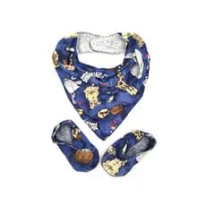Kit para Bebê com Babador e par de Sapatinhos azul safári