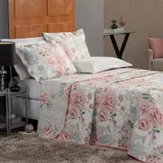 Kit Colcha De Cama Casal 3 Peças Cobre Leito Bouti Dupla Face Com Viés Toque Macio