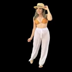 Calça Pantalona Lux em renda ou tecido, saída de praia
