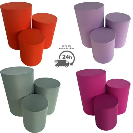 Kit Capa Mesas de Cilindro Para Decoração Diversas Cores trio