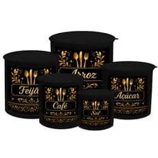 Kit Potes Para Mantimentos 5 peças Talher Dourado Decoração Cozinha Lar