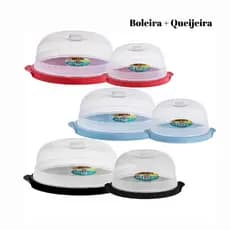 Kit Boleira + Queijeira Porta Bolo Pudim Com Tampa Hermético Veda Bem