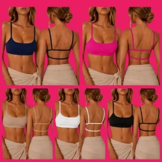 KIT 5 Top Cropped Costa Nua Faixa Fitness Alcinha Sem Bojo Moda Gringa Blogueira Verão
