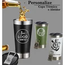 Copo Térmico Personalizado No Abridor e No Copo Logo Futebol Nomes c/ Tampa Bebidas Gelado ou Quente
