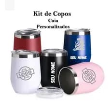 Kit c/ 5 10 15 Copos Cuia Térmico Personalizado Aço Inox Tampa Acrílica Bebida Quente e Gelada