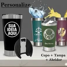 Copo Térmico Personalizado Aço Inox Time Futebol Logo Nome Desenho Tampa e Abridor Bebidas Gelado