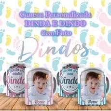 Caneca Personalizada Kit 2 Ou 1 Dinda e Dindo Com Foto Nome Convite Madrinha e Padrinho De Batismo