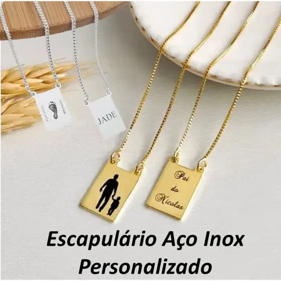 Escapulário Colar Duplo Aço Personalizado Masculino Feminino Data Religião Time Pet Casamento Desenh