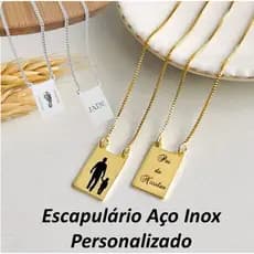 Escapulário Colar Duplo Aço Personalizado Masculino Feminino Data Religião Time Pet Casamento Desenh