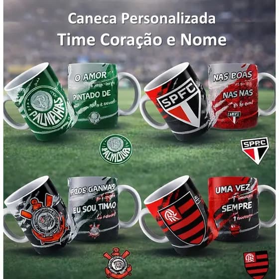 Caneca Xícara Personalizada Porcelana Cerâmica Time Coração Futebol Nome Uso Exclusivo Pai Mãe Amigo