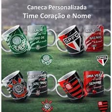Caneca Xícara Personalizada Porcelana Cerâmica Time Coração Futebol Nome Uso Exclusivo Pai Mãe Amigo