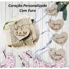 Kit Coração Personalizado C/ Furo Iniciais Nome Mdf Corte Laser Lembrança Casamento Noivado Chaveir0