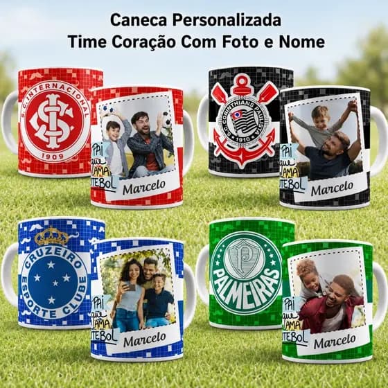Caneca Personalizada Cerâmica Time Coração Paixão Futebol Foto Nome Uso Exclusivo Pai Avô Dindo Amor