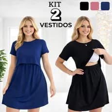 Kit 2 Vestidos Amamentação Gestante Grávida Amamentar Maternidade Viscolycra Cores Premium Pós Parto