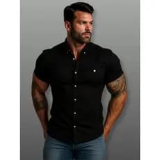 Camisa Social Masculina Slim Fit Manga Curta Com Elastano Camisa Premium Gola Italiana