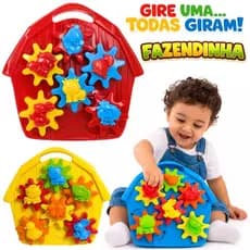 Brinquedo Minha Fazendinha Com Animais Educativo Para Bebês Criança De Encaixar Girar Peças Com Engrenagem