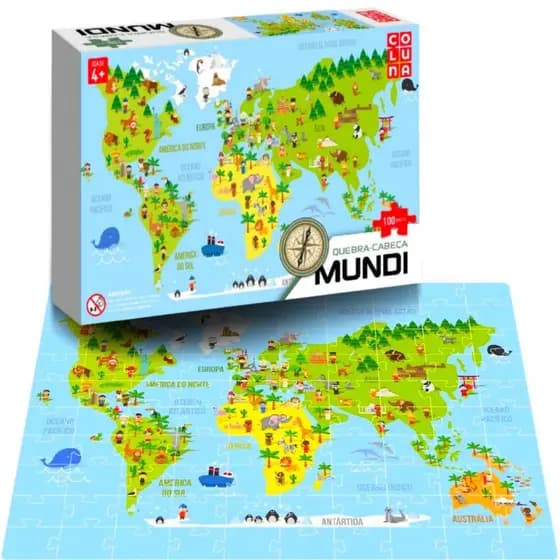 Mapa Mundi Quebra-Cabeça, Brinquedo Educativo, Pedagógico Com 100 Peças