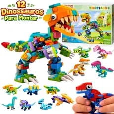 Kit 12 Dinossauro De Montar 405 Peças De Construção Blocos De Montar  Brinquedo Infantil Dinossauro