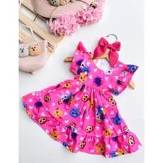 Vestido Infantil Rosa Temático Bolofofos Passeio Festa Leve Bolofofo