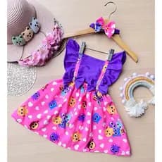 Jardineira Salopete Romper Saia Bebê Infantil Menina Temático Bolofofos Roxo 1 A 2 Anos