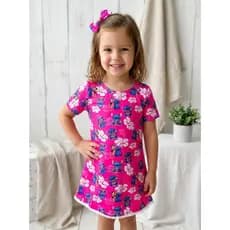 Vestido Infantil Trapézio Temático Stitch Menina com Laço Festa