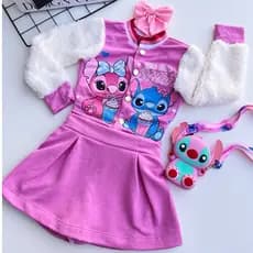 Conjunto Moletom Infantil Menina com Capuz de Pelúcia e Zíper Personagem Temático