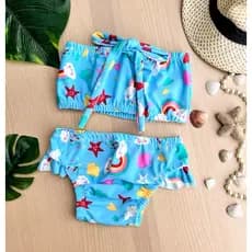 Biquíni Infantil Menina Cropped Praia Piscina Estampado Proteção UV Top + Calcinha Moda Verão
